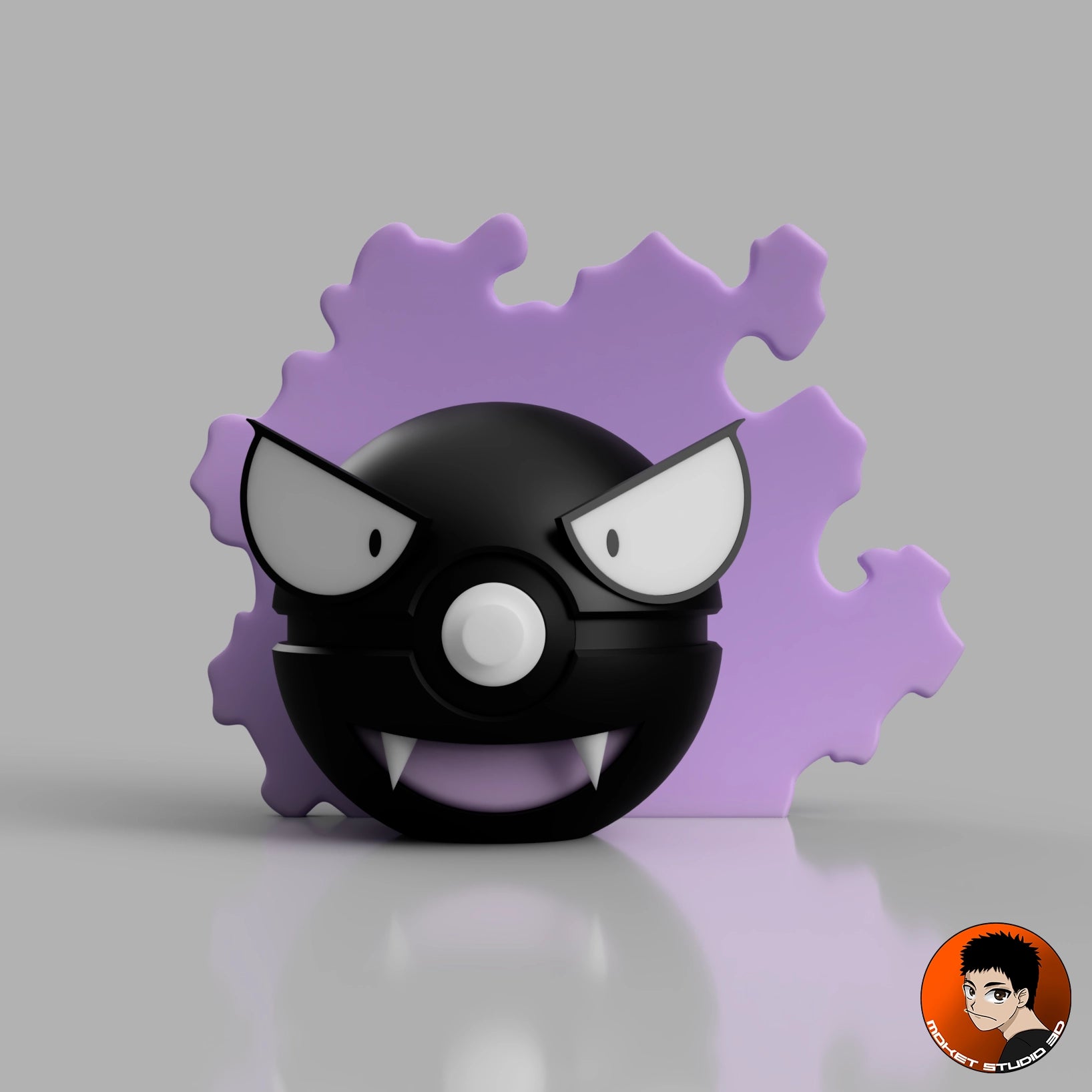 Pack de 3 Balls fantômes #0092 #0093 #0094 avec support d'exposition - Objet déco collector Pokémon fait main en impression 3D