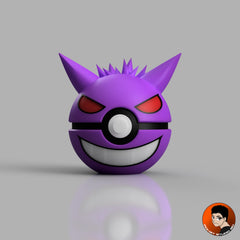 Pack de 3 Balls fantômes #0092 #0093 #0094 avec support d'exposition - Objet déco collector Pokémon fait main en impression 3D