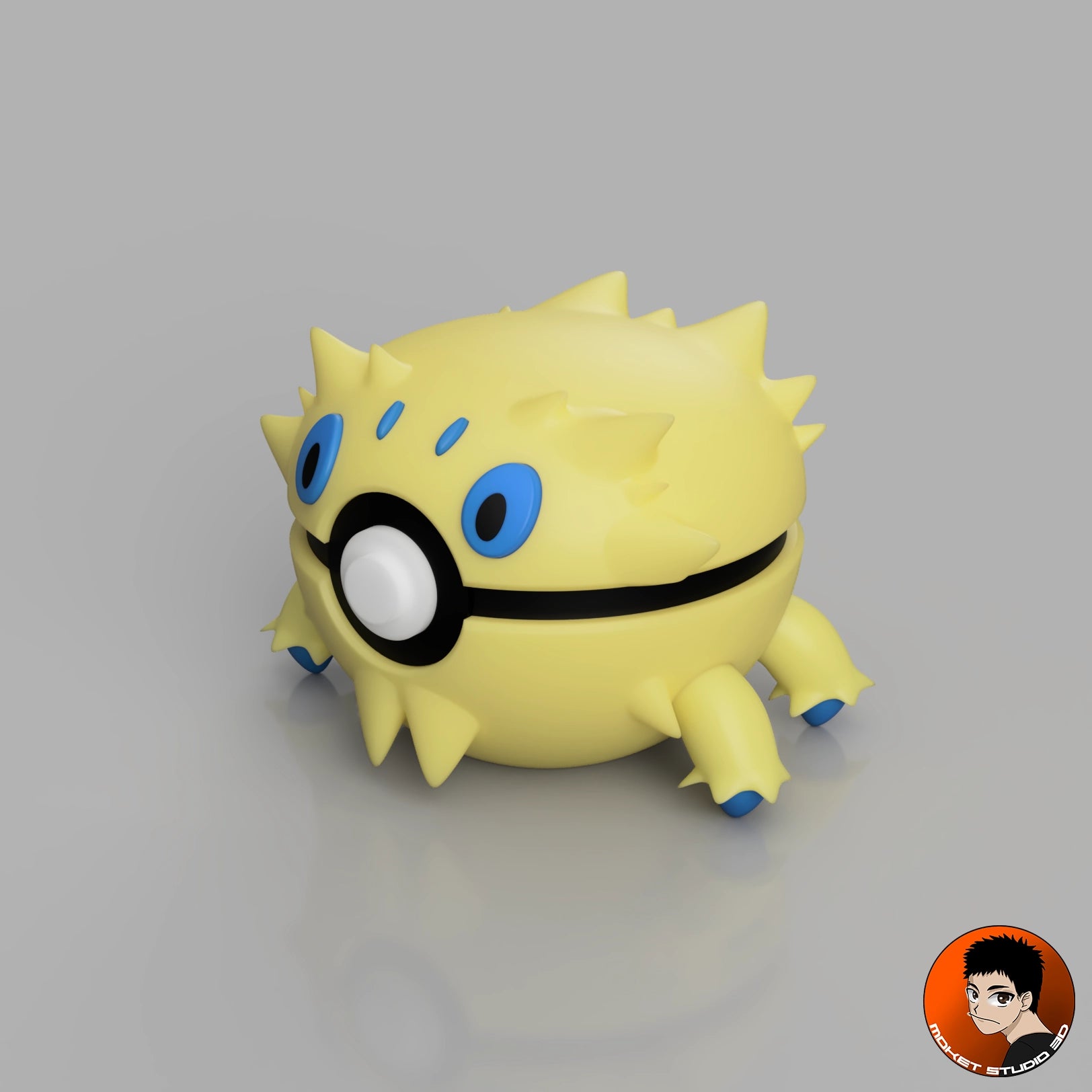 Ball Statitik #0595 - objet décoratif collector Pokémon imprimé en 3D, vue de trois quarts