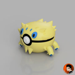 Ball Statitik #0595 - objet décoratif collector Pokémon imprimé en 3D, vue de trois quarts
