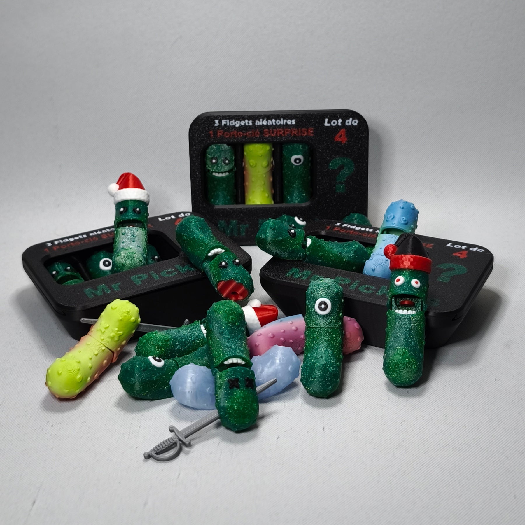 Pack de 4 Porte-clés Fidget Cornichons "Mr. Pickles" en PLA - Plus de Fun à Partager !
