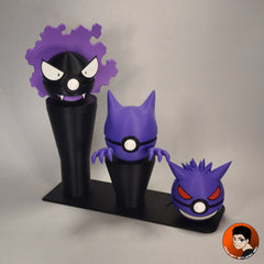 Pack de 3 Balls fantômes #0092 #0093 #0094 avec support d'exposition - Objet déco collector Pokémon fait main en impression 3D
