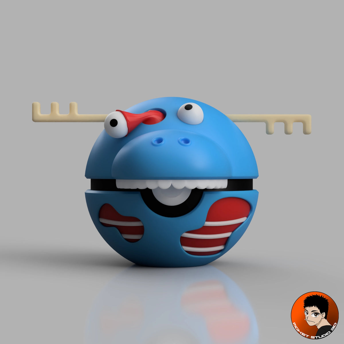 Ball Lumpy Happy Tree Friends MS3D vue de face, corps bleu et bois crème