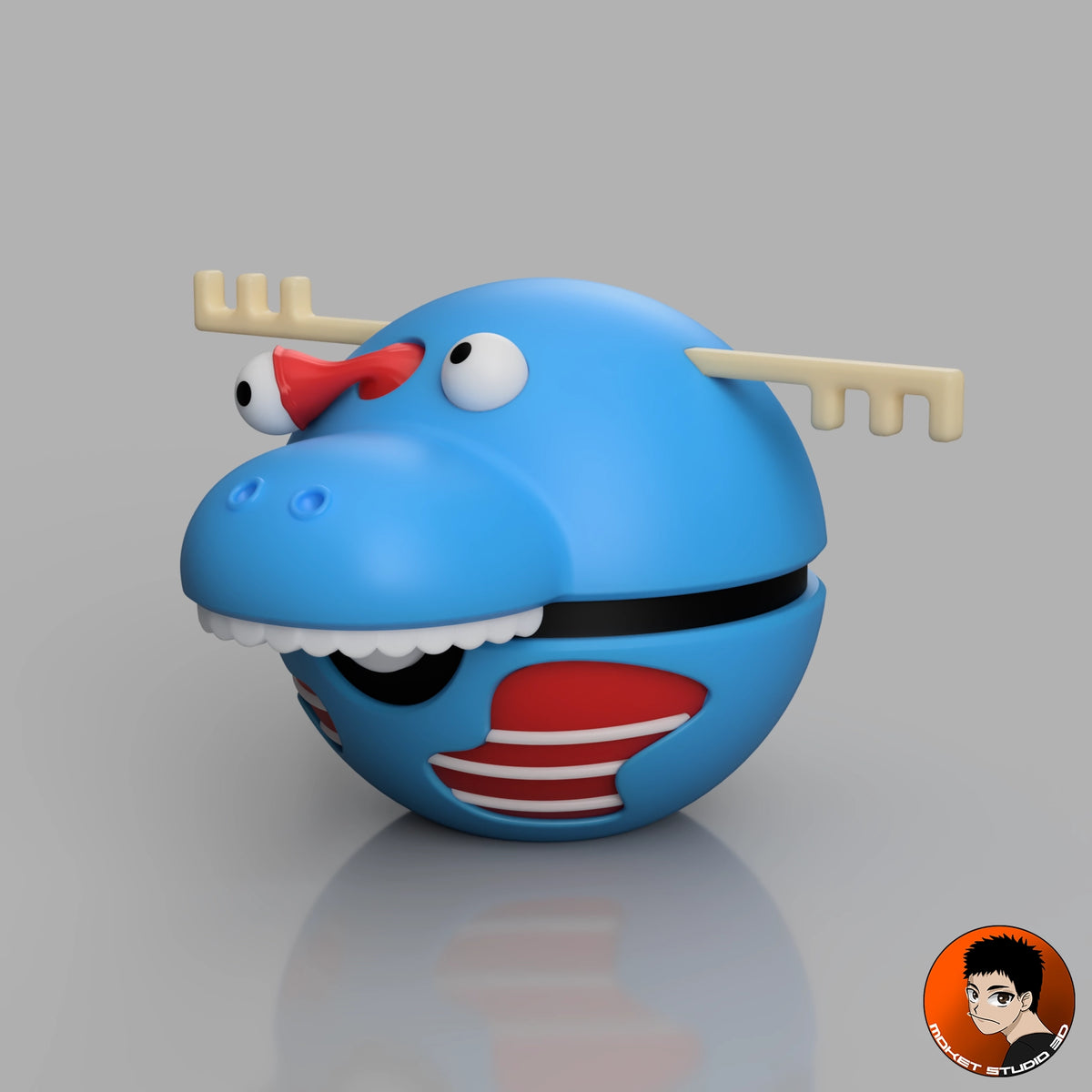 Ball Lumpy Happy Tree Friends MS3D vue de trois quarts, détails en relief et sourire blanc
